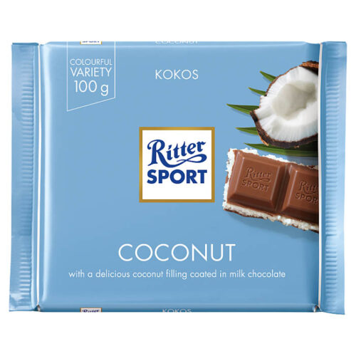 Ritter Sport Czekolada mleczna nadziewana kremem mleczno-kokosowym, 100 g