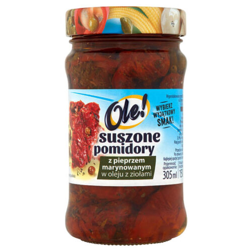 Ole! Suszone pomidory z pieprzem marynowanym w oleju z ziołami, 305 ml