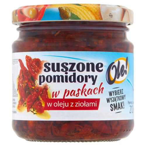Ole! Suszone pomidory w paskach w oleju z ziołami, 212 ml