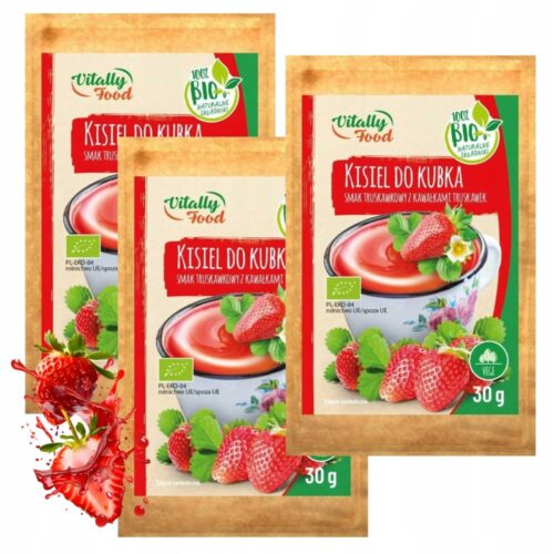 08b0ed60-7f4e-45b8-9da8-c553d1fb2684.jpeg BIO Kisiel do Kubka TRUSKAWKA z kawałkami zdrowa przekąska Vitally Food 30g x 3
