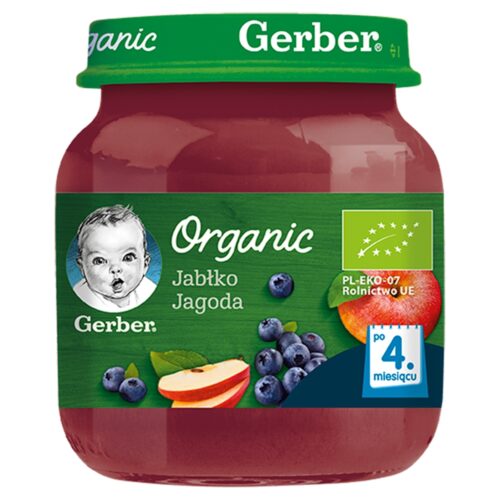 Gerber Organic Jabłko jagoda dla niemowląt po 4. miesiącu 125 g