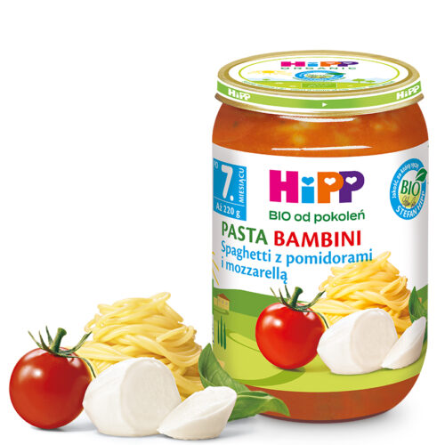 HiPP BIO Pasta Bambini Spaghetti z pomidorami i mozzarellą po 7. miesiącu 220 g