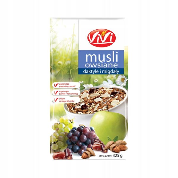Musli owsiane z daktylami i migdałami 350g Vivi Prosty i czysty skład !