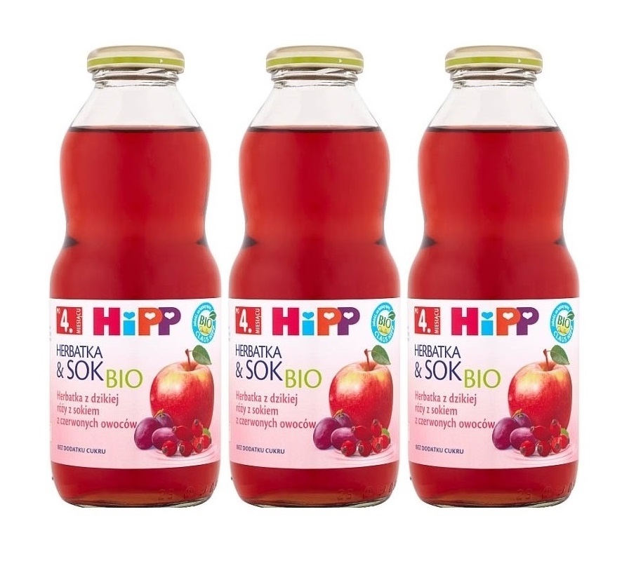 3 pack hipp 500ml herbata&sok dzika roza z sokiem z czerownych owoców