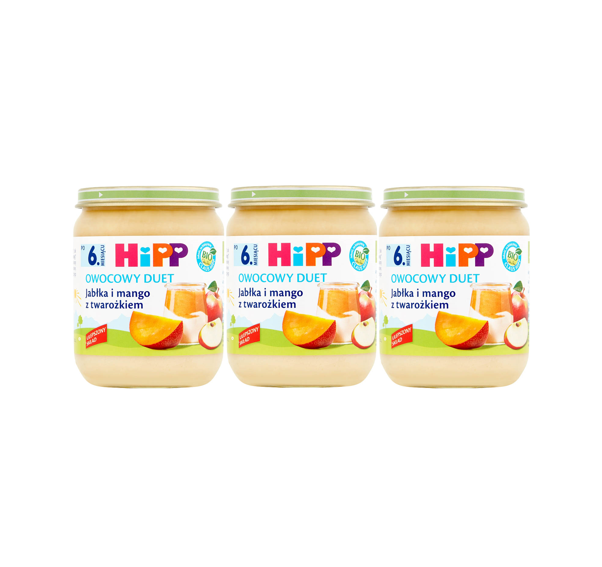 3 pak hipp 160 owocowy duet jablka i mango z twarozkiem