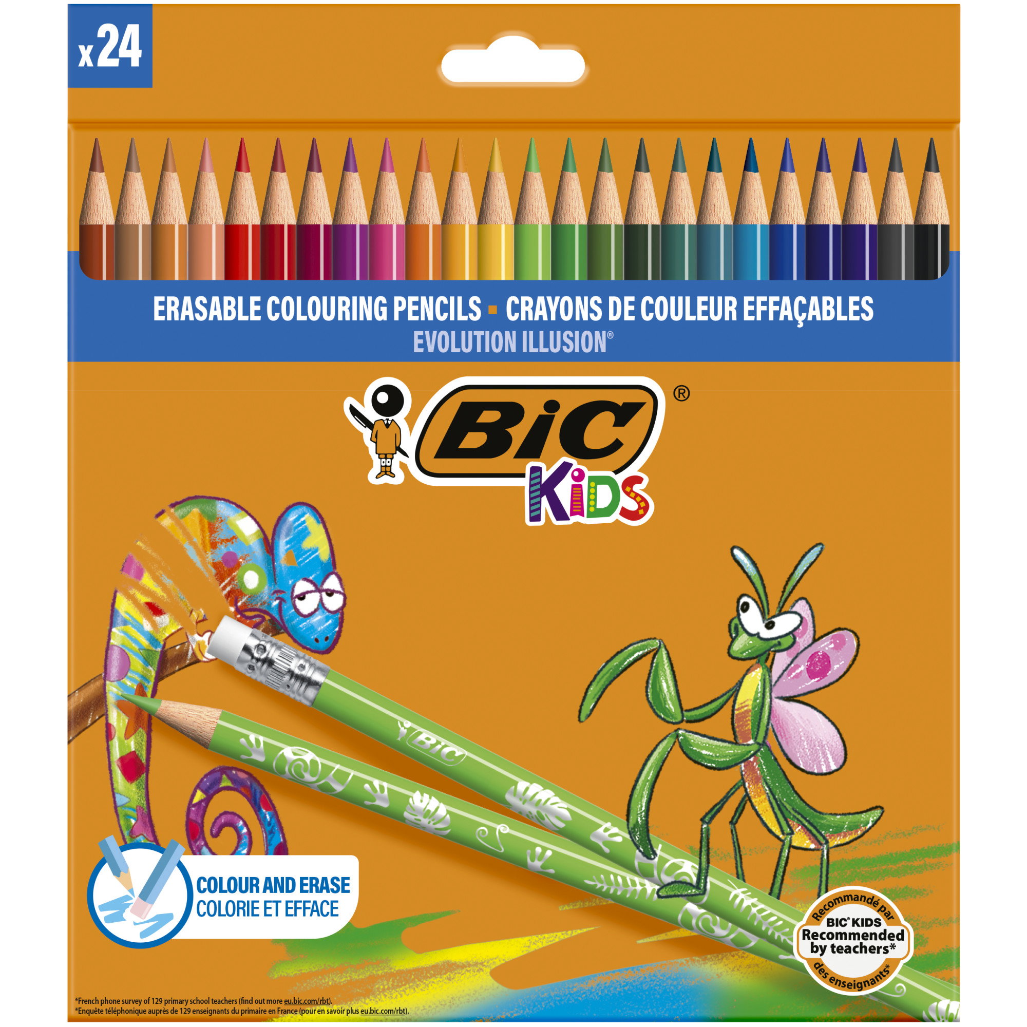 Kredki wymazywalne BiC Evolution Illusion 24 kolory 1 BIC Kids Evolution Illusion Kredki ołówkowe wymazywalne