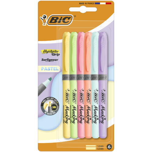Zakreślacze pastelowe BiC Highlighter Grip Pastel 6 kolorów