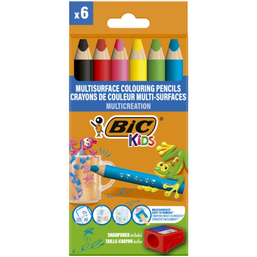 Kredki BiC Multisurface do wielu powierzchni 6 sztuk + temperówka