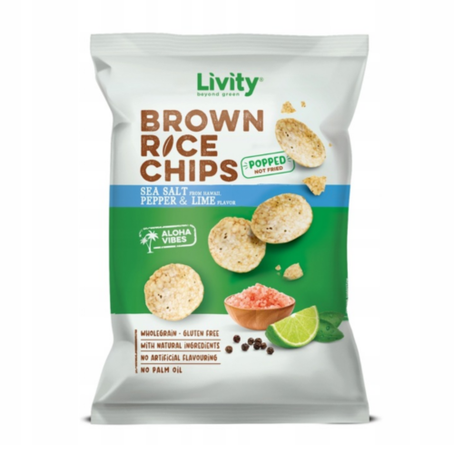 Chipsy ryżowe Sól morska, pieprz i limonka 60 g Livity