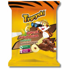 Tygryski Pałeczki Kukurydziane Bezglutenowe z Nadzieniem Czekoladowym 60g – Chrupiąca Przekąska z Aksamitnym Nadzieniem!