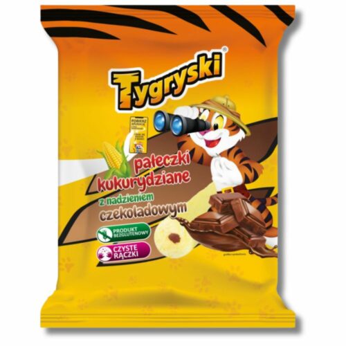 Tygryski Pałeczki Kukurydziane Bezglutenowe z Nadzieniem Czekoladowym 60g – Chrupiąca Przekąska z Aksamitnym Nadzieniem!