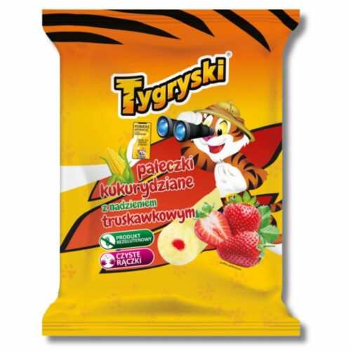 Tygryski Pałki Kukurydziane z Nadzieniem Truskawkowym Bezglutenowe 60 g