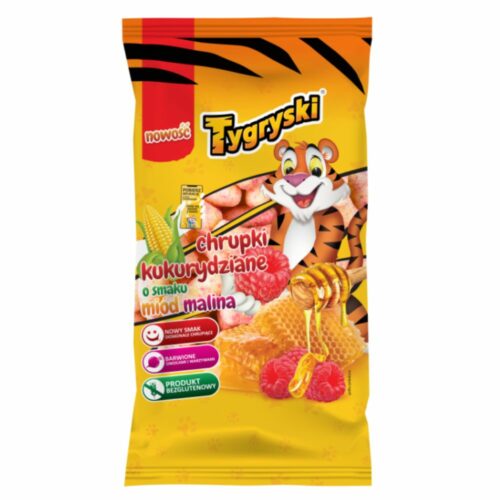 Chrupki TYGRYSKI  kukurydziane o smaku miód malina 70g Słodka przekąska
