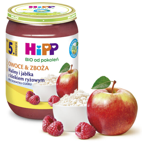 HiPP BIO Owoce & Zboża Maliny i jabłka z kleikiem ryżowym po 5. miesiącu 190 g