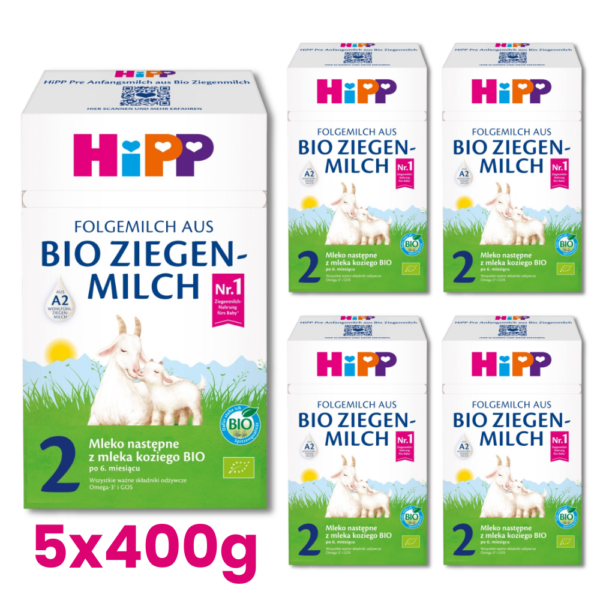 HiPP 2 Mleko następne z mleka koziego Bio po 6. m-cu 400g x5