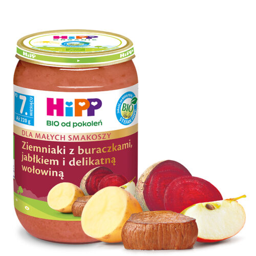 HiPP BIO Dla Małych Smakoszy Ziemniaki z buraczkami jabłkiem delikatną wołowiną po 7. miesiącu 220 g