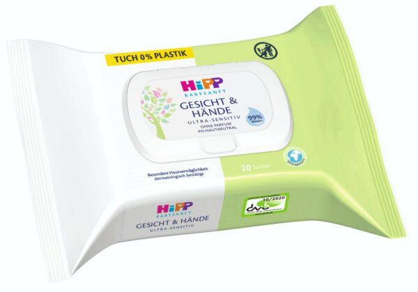 Chusteczki nawilżane do twarzy i rączek  HiPP Babysanft ULTRA-SENSITIVE, 20 szt.