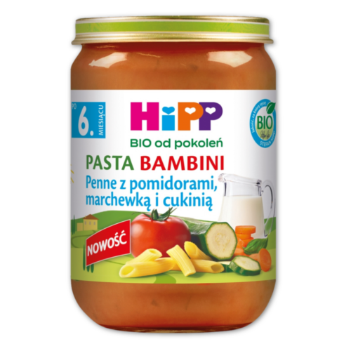 HiPP BIO Penne z pomidorami, marchewką i cukinią po 6 miesiącu, 190g