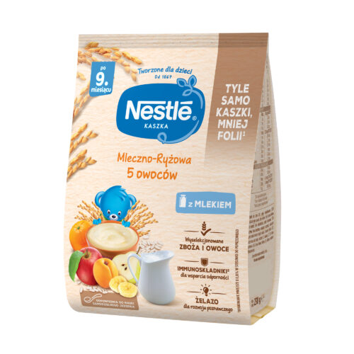 Nestlé Kaszka mleczno-ryżowa 5 owoców dla niemowląt po 9. miesiącu, 230g
