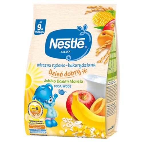 Nestlé Kaszka mleczna ryżowo-kukurydziana jabłko banan morela dla niemowląt po 9. miesiącu, 230g