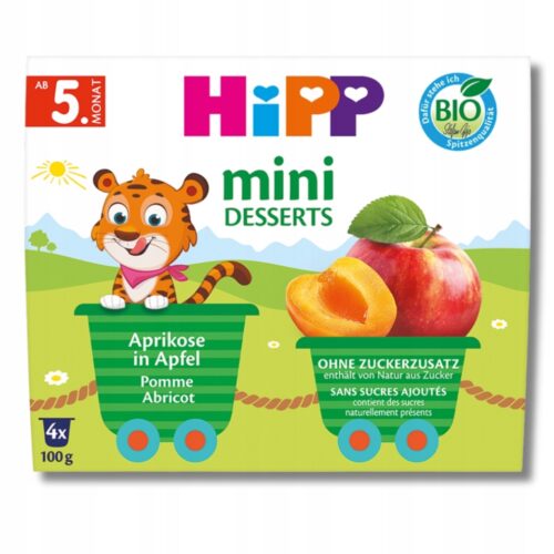 HiPP BIO deser w kubeczku Jabłka morele 4x100g po 5 miesiącu