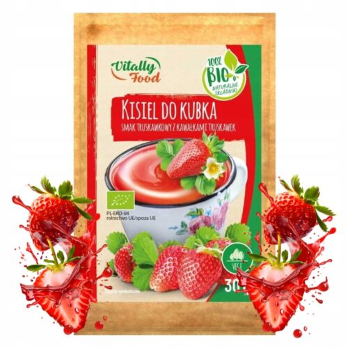 81f24a27-dc6c-46e4-ada0-a41e2820d143.jpeg BIO Kisiel do Kubka TRUSKAWKA z kawałkami zdrowa przekąska Vitally Food 30g