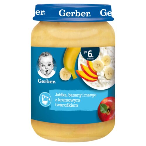 Gerber Deserek Jabłka banany i mango z delikatnym twarożkiem po 6. miesiącu, 190g