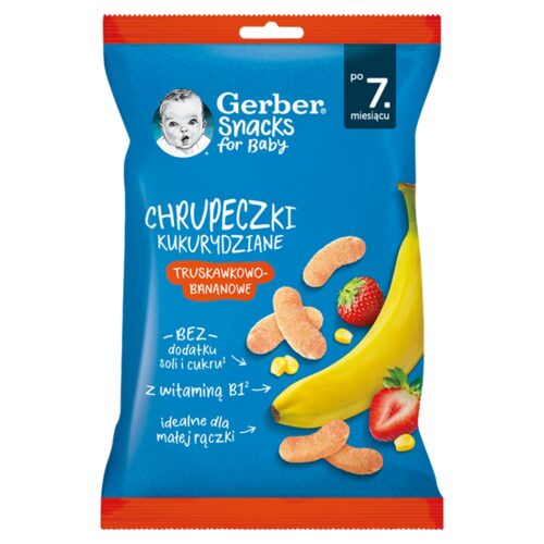 Gerber Chrupeczki kukurydziane truskawkowo-bananowe po 7.miesiącu, 28g