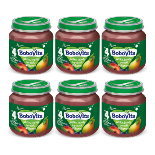 BoboVita Jabłka jagody i gruszki Williamsa po 4 miesiącu 6x125g