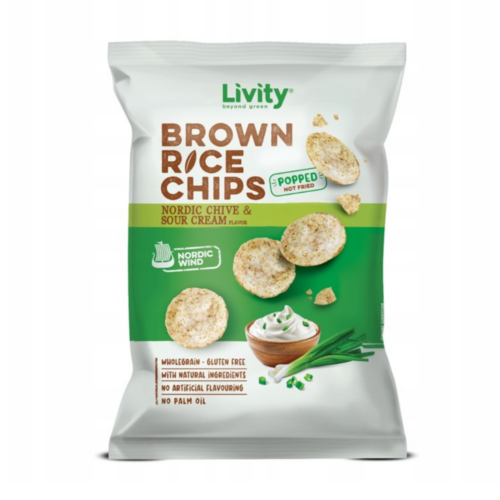 Chipsy ryżowe prażone bez glutenu Nordycki szczypiorek śmietana 60g Livity