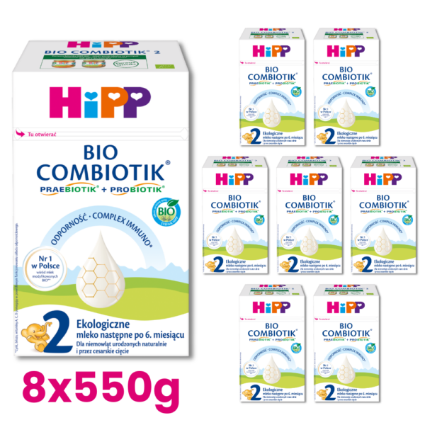 HiPP 2 BIO Combiotik Ekologiczne mleko następne dla niemowląt po 6. miesiącu 8x550g