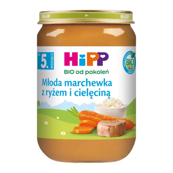 HiPP BIO Młoda marchewka z ryżem i cielęciną po 5. miesiącu 190 g