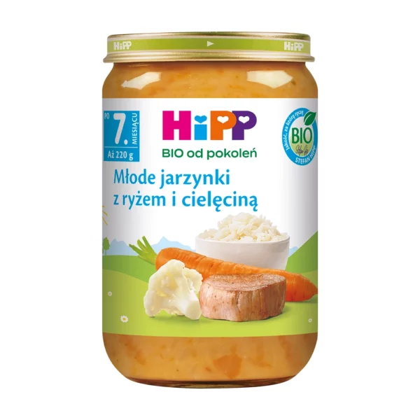 HiPP BIO Młode jarzynki z ryżem i cielęciną po 7. miesiącu 220 g