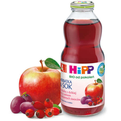 Herbatka z dzikiej róży z sokiem z czerwonych owoców HiPP BIO po 4. miesiącu, 500ml