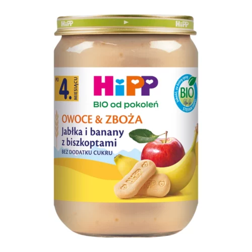 HiPP BIO Owoce & Zboża Jabłka i banany z biszkoptami po 4. miesiącu 190 g