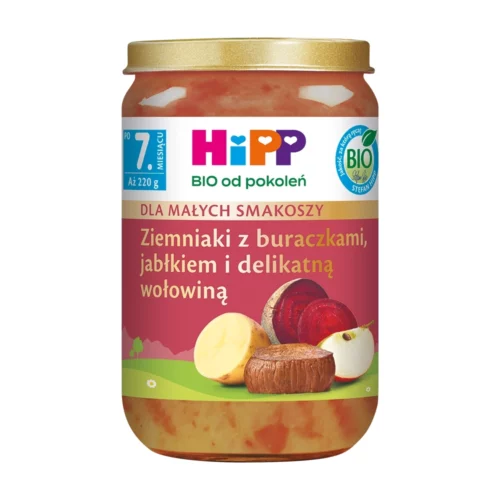 HiPP BIO Dla Małych Smakoszy Ziemniaki z buraczkami jabłkiem delikatną wołowiną po 7. miesiącu 220 g