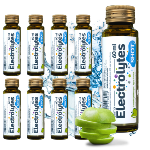 9x Olimp Electrolytes Shot 60 ml o smaku jabłkowym Elektrolity