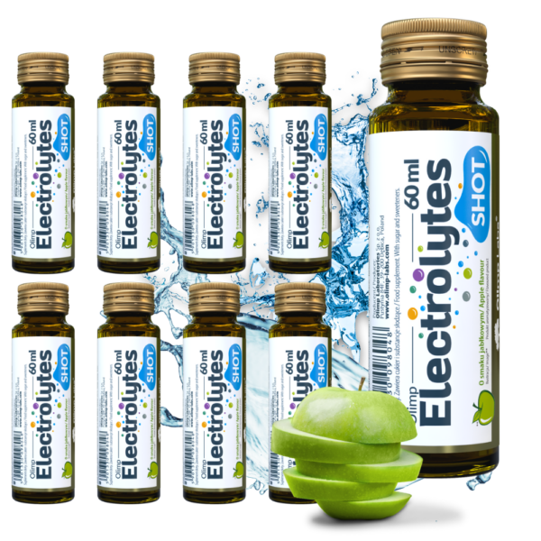 9x Olimp Electrolytes Shot 60 ml o smaku jabłkowym Elektrolity