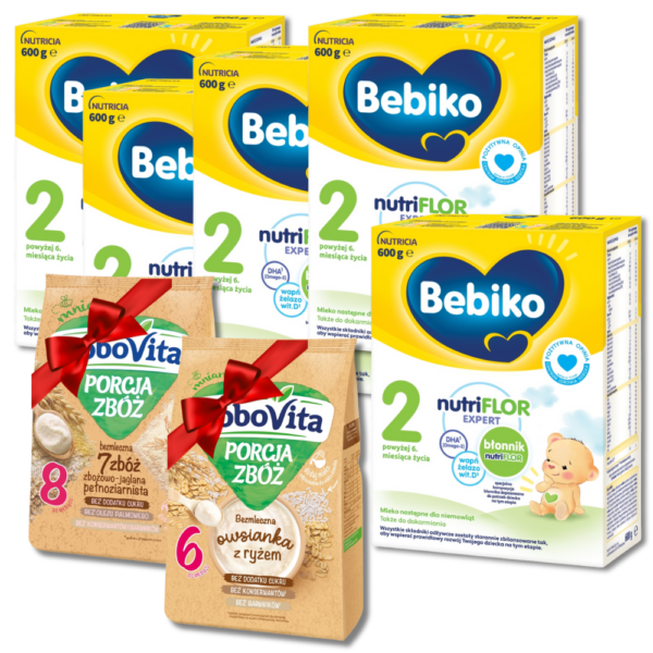Mleko BEBIKO 2 5x600g + 2 kaszki GRATIS 170g