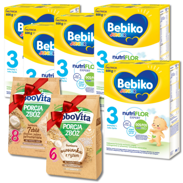 Mleko BEBIKO 3 5x600g + 2 kaszki GRATIS 170g