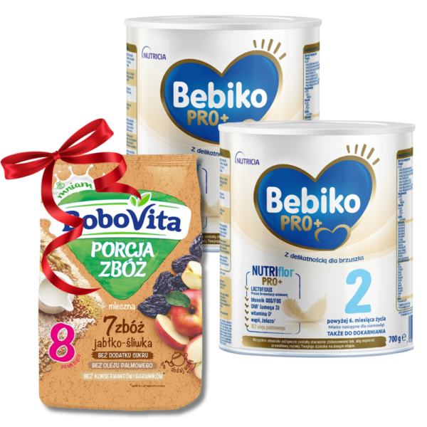 Mleko bebiko PRO 2 2x700g + kaszka GRATIS mleczna jabłko-śliwka BoboVita