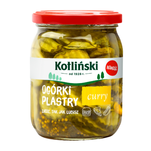 Kotliński Ogórki plastry curry, 500g