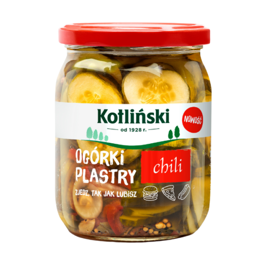 Kotliński Ogórki plastry chili, 500g