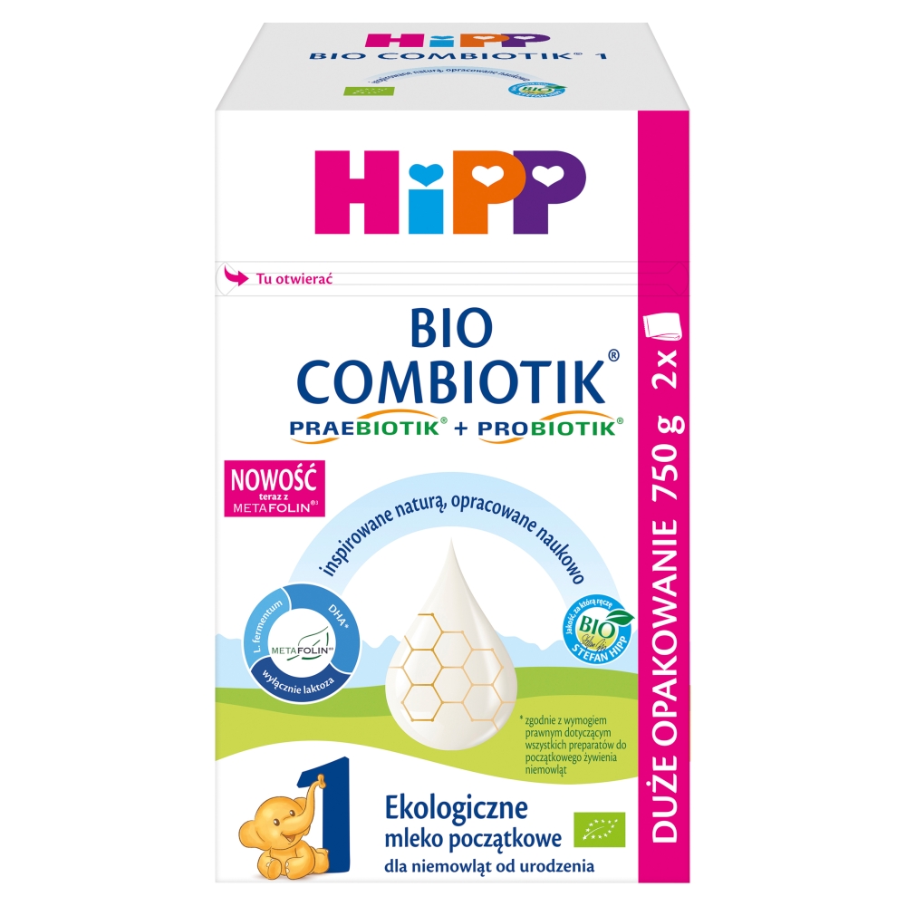 HiPP 1 BIO Combiotik Ekologiczne mleko początkowe dla niemowląt od urodzenia 750 g (2 x 375 g)