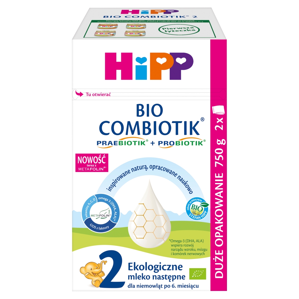 HiPP 2 BIO Combiotik Ekologiczne mleko następne dla niemowląt po 6. miesiącu 750 g (2 x 375 g)