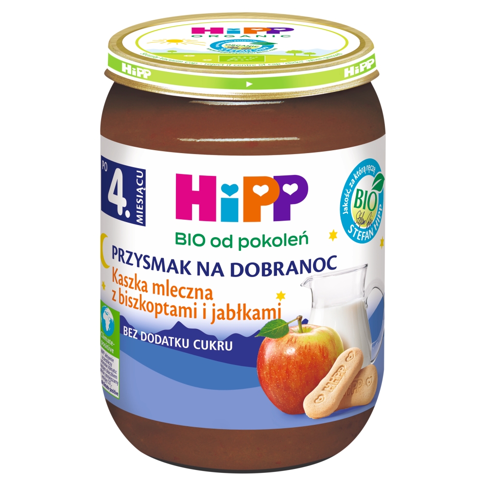 HiPP BIO Przysmak na Dobranoc Kaszka mleczna z biszkoptami i jabłkami po 4. miesiącu 190 g