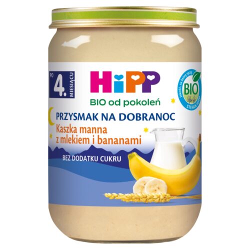HiPP BIO Przysmak na Dobranoc Kaszka manna z mlekiem i bananami po 4. miesiącu, 190g