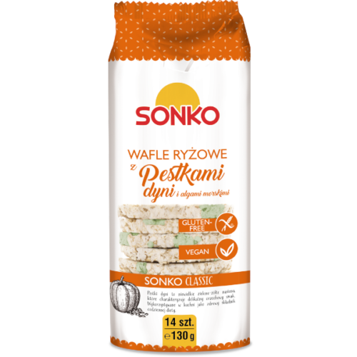 Sonko Wafle ryżowe z pestkami dyni i algami morskimi 130 g (14 sztuk)