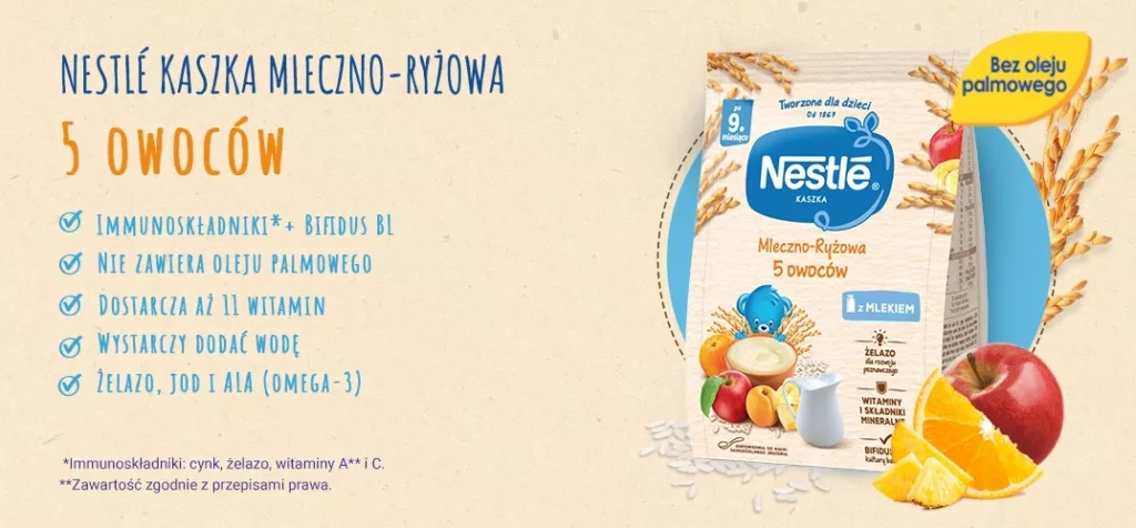Nestle Kaszka mleczno ryzowa 5 owocow benefity