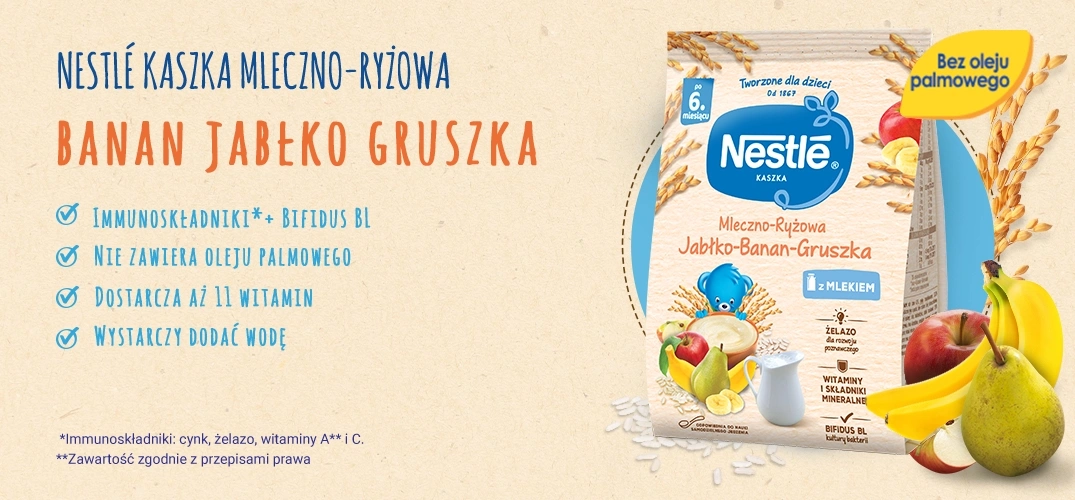 Nestle Kaszka mleczno ryzowa Jablko Banan Gruszka benefity